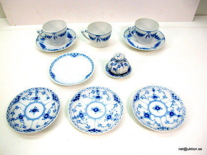 11st delar porslin kaffekoppar/fat, Royal Copenhagen/B&G