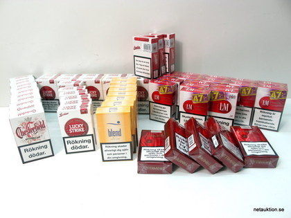 60st askar cigaretter: Lucky Strike, L&M & Chesterfield m.fl
