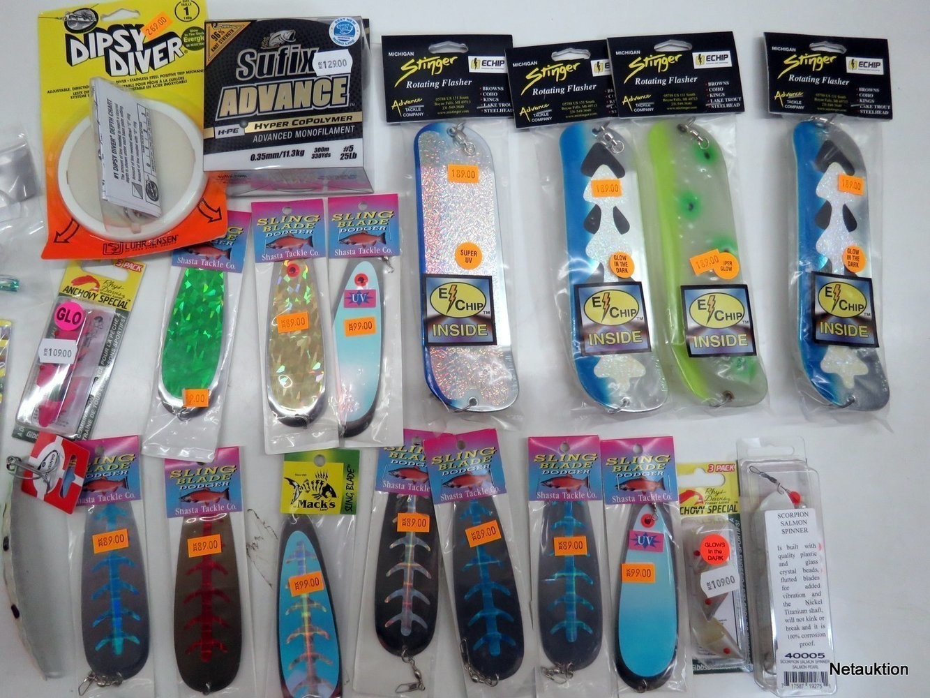 Netauktion Flashers, dipsy diver, trollingskedar mm