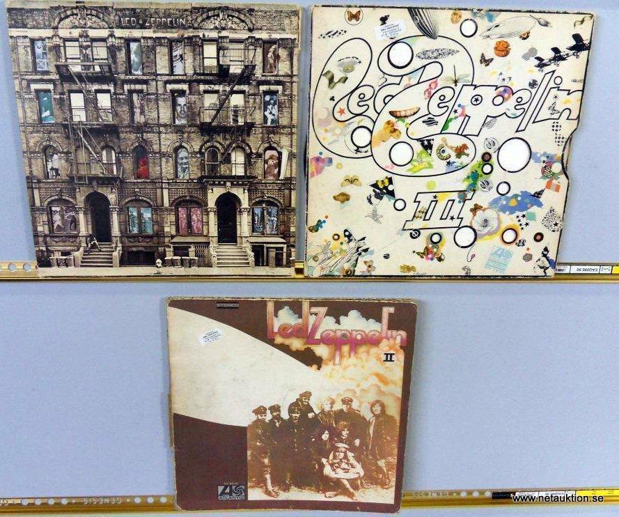 Led Zeppelin Skivor Netauktion - 3st LP-skivor, Led Zeppelin.